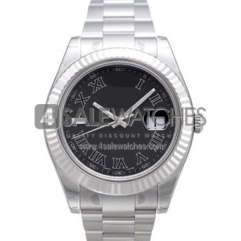 SWISS DATEJUST II STYLE STEEL BLACK ROMAN 41MM