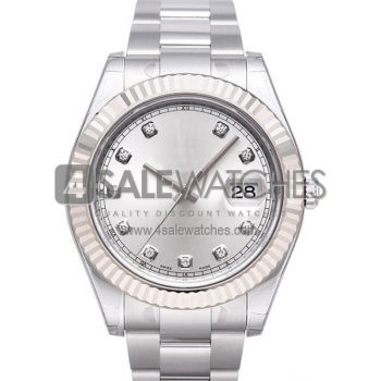 SWISS DATEJUST II STYLE STEEL SILVER DIAMONDS 41MM