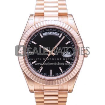 SWISS DAY-DATE II STYLE ROSE GOLD BLACK 41MM