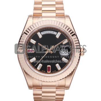 SWISS DAY-DATE II STYLE ROSE GOLD BLACK DIAMONDS 41MM