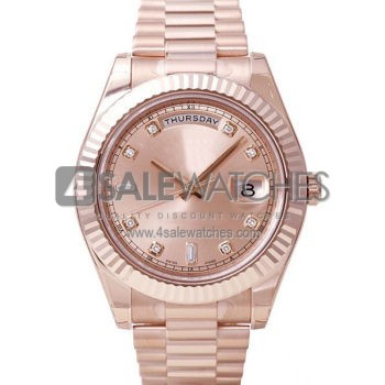 SWISS DAY-DATE II STYLE ROSE GOLD PINK DIAMONDS 41MM