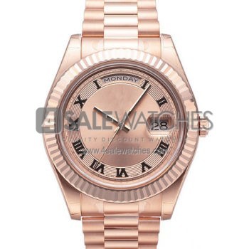 SWISS DAY-DATE II STYLE ROSE GOLD PINK BLACK ROMAN 41MM