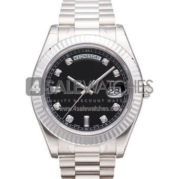 SWISS DAY-DATE II STYLE WHITE GOLD BLACK DIAMONDS 41MM