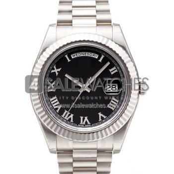 SWISS DAY-DATE II STYLE WHITE GOLD BLACK ROMAN 41MM