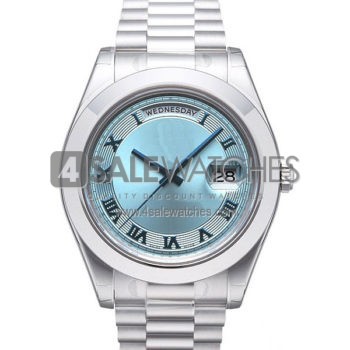 SWISS DAY-DATE II STYLE PLATINUM BLUE ROMAN 41MM
