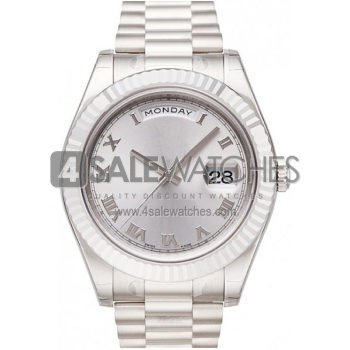 SWISS DAY-DATE II STYLE WHITE GOLD SILVER ROMAN 41MM