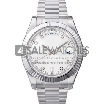 SWISS DAY-DATE II STYLE WHITE GOLD WHITE DIAMONDS 41MM