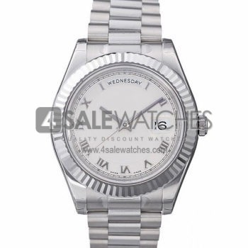 SWISS DAY-DATE II STYLE WHITE GOLD WHITE ROMAN 41MM