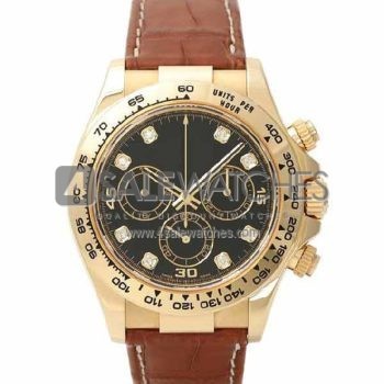 SWISS DAYTONA STYLE LEATHER YELLOW GOLD BLACK DIAMONDS 40MM