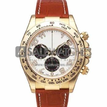 SWISS DAYTONA STYLE LEATHER YELLOW GOLD WHITE ARABIC 40MM