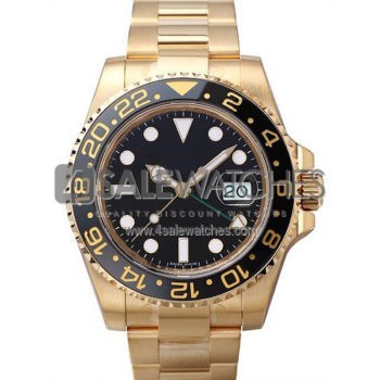 SWISS GMT MASTER II STYLE YELLOW GOLD BLACK CERAMIC 40MM