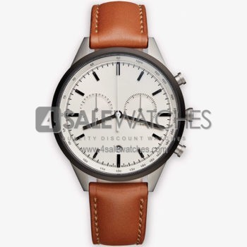 Steel White Chrono Black Bezel Brown Leather