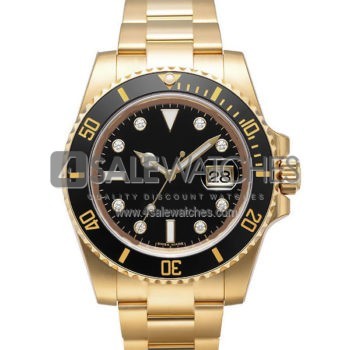 SWISS SUBMARINER STYLE GOLD BLACK DIAMONDS CERAMIC 40MM