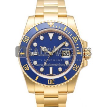 SWISS SUBMARINER STYLE GOLD BLUE DIAMONDS CERAMIC 40MM